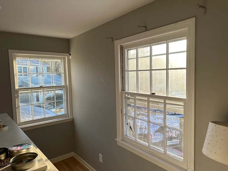 This old wood windows slide down when opened